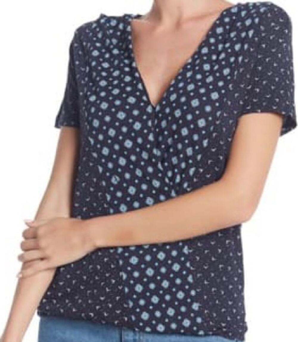 Lucky brand navy multi print supplice neck top xs